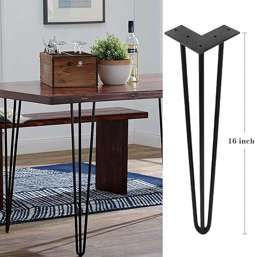 Miniatura 2 de YXQ 16'' Hairpin Legs 3-Rod Mid Century Modern for Coffee Table& Chair and Home DIY Furniture Projects,with Floor Protecter and Screws(Set of 4)