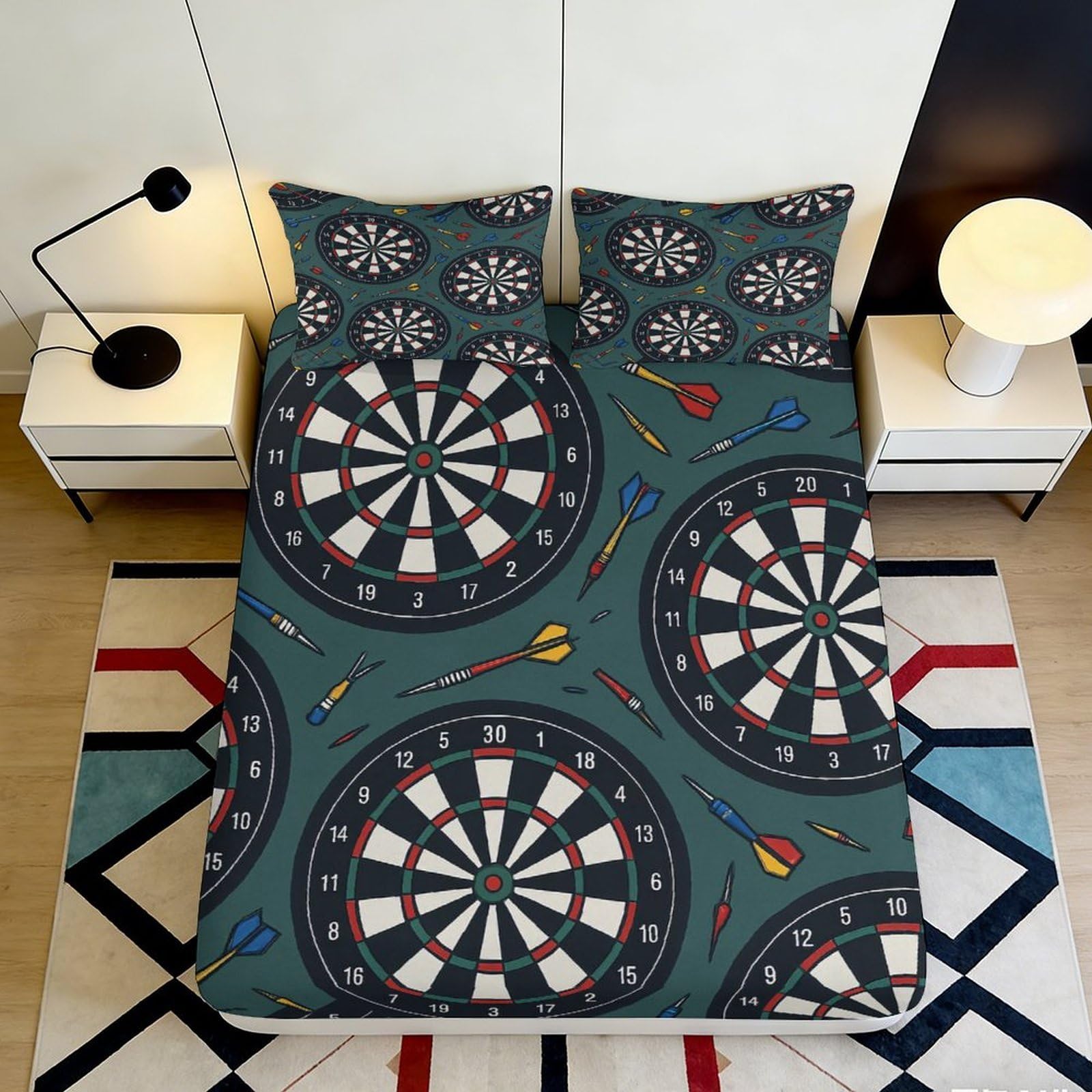 3D Printed Dartboard Pattern Fitted Sheet Microfiber Soft Breathable Darts Design Mattress Cover for Bedroom Dormitory Guest Room Protection 90x200x25cm