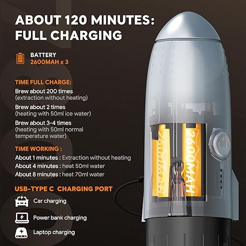 Miniatura 7 de Cafetera eléctrica portátil de café expreso, cafetera de viaje para camping, autocalentamiento 3 en 1, para café molido y cápsulas DG NS para