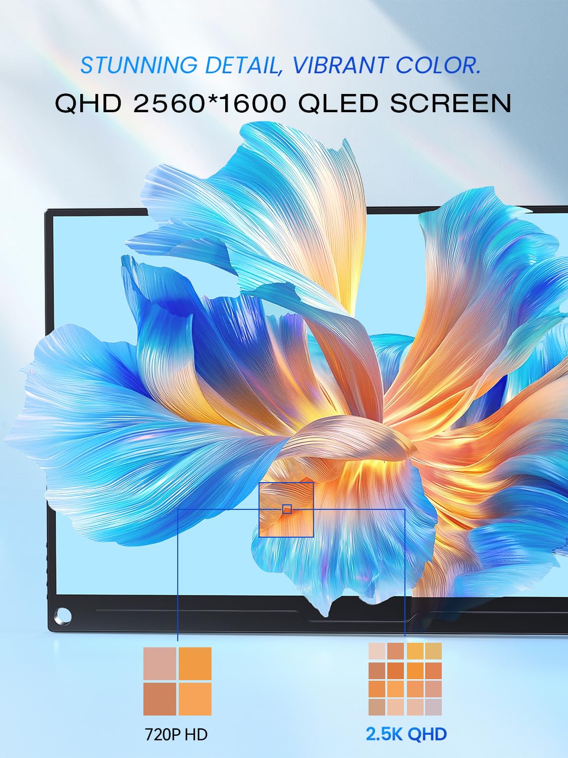 UPERFECT 16 Pouces 2.5K Ecran Portable QLED Moniteur Portable 2560 * 1600 150% sRGB 2000：1 500Nits Écran Mobile Moniteur Haute définition avec Interface HDMI/USB C