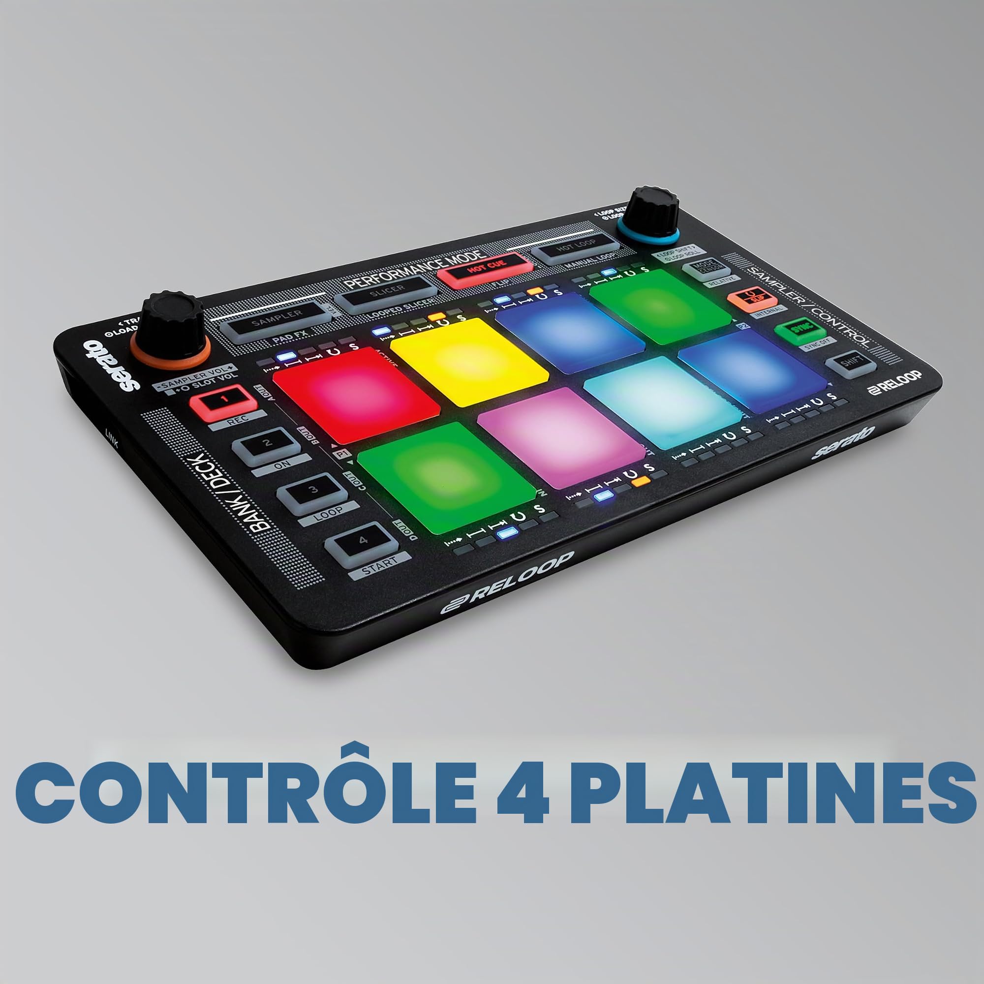 Reloop Neon - Contrôleur DJ USB supplémentaire avec pads de batterie de performance RVB sensibles à la vitesse, plug and play avec Serato DJ, (noir)