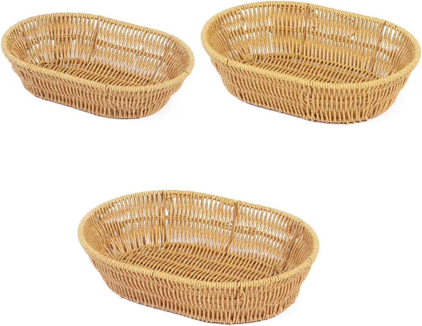 3pcs Imitation Rattan Oval Fruit Serving Basket Portable Bread Storage Plate Decorative Snacks Tray for Home Desktop Use Dining Accessories