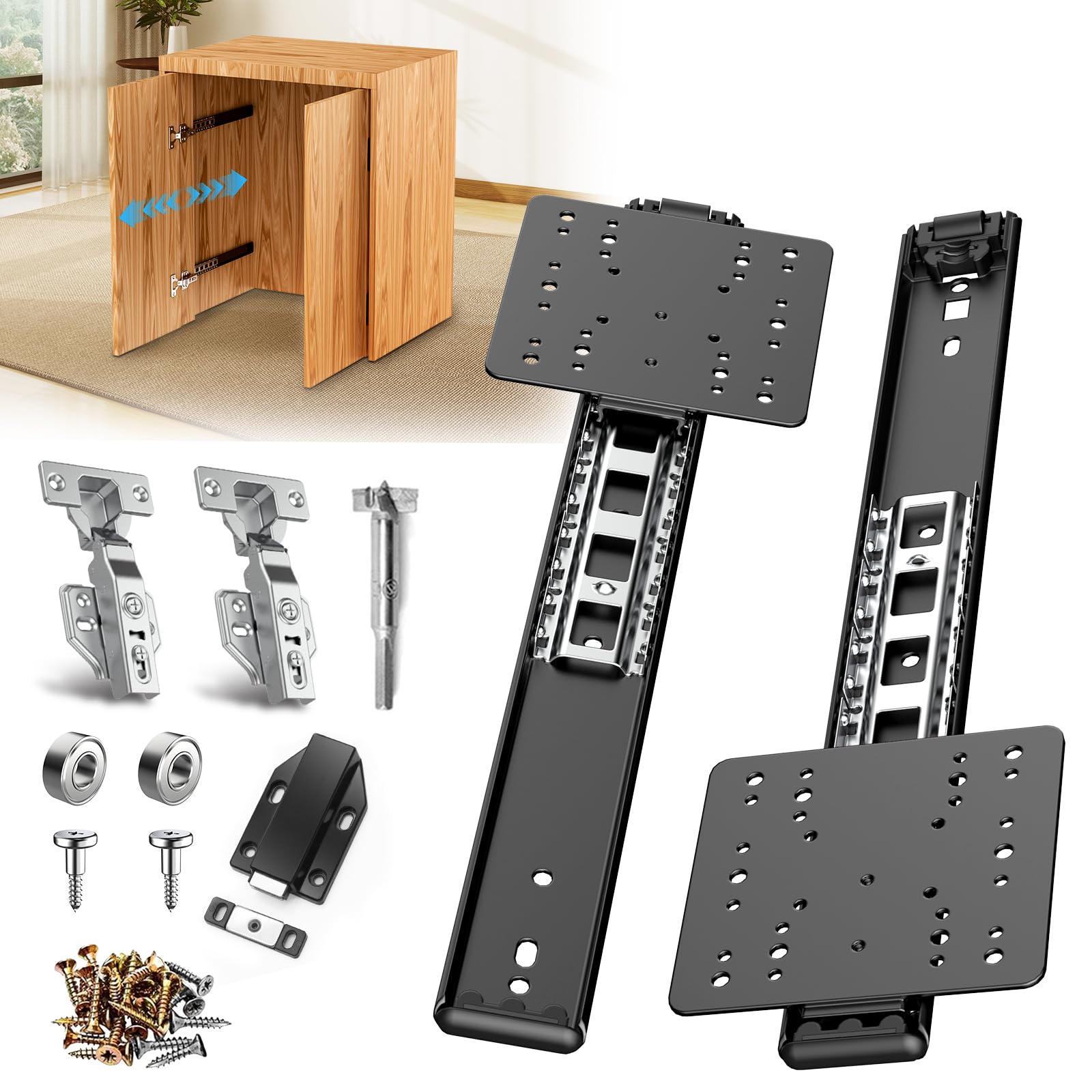 12Inch Pocket Door Hardware Slide with Hinges for Cabinets 1Set