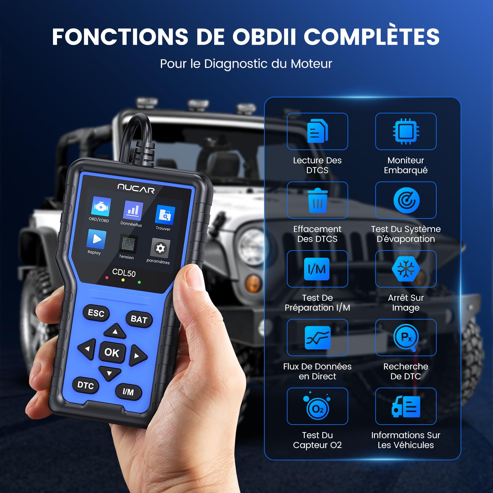 mucar Valise Diagnostic Auto, CDL50 OBD2 Diagnostic Français, OBD2 Scanner Universel Lecteur de Code d'erreur de Moteur (MUCAR-CDL50)