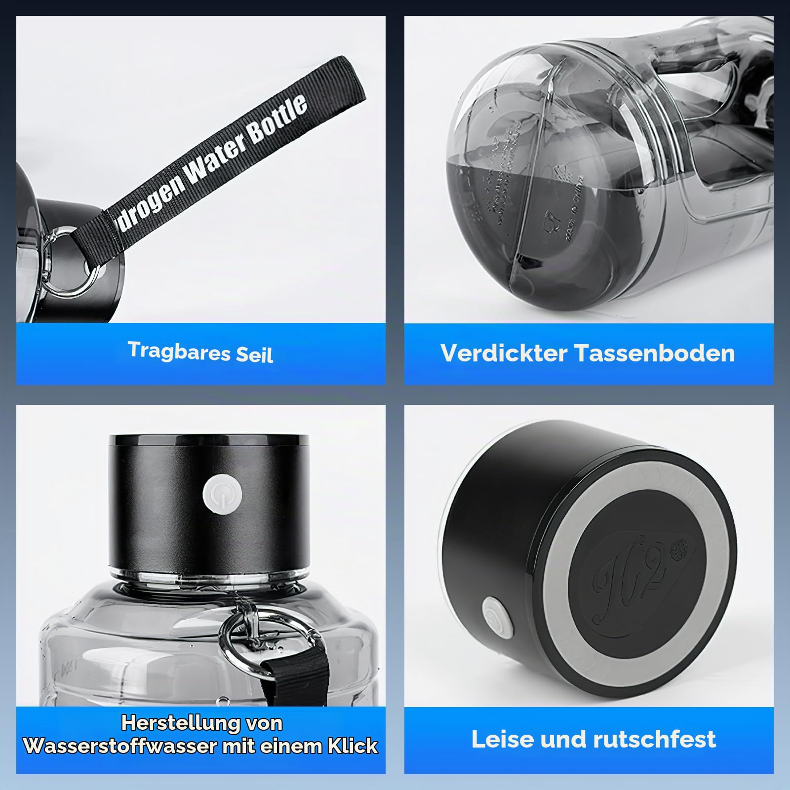 Wasserstoff Wasserflasche, 1500 ML Wasserstoff Flasche Tragbare Hydrogen Water Bottle USB Wiederaufladbar Generator Wassergenerator für Reisen Fitness Studio zu Hause