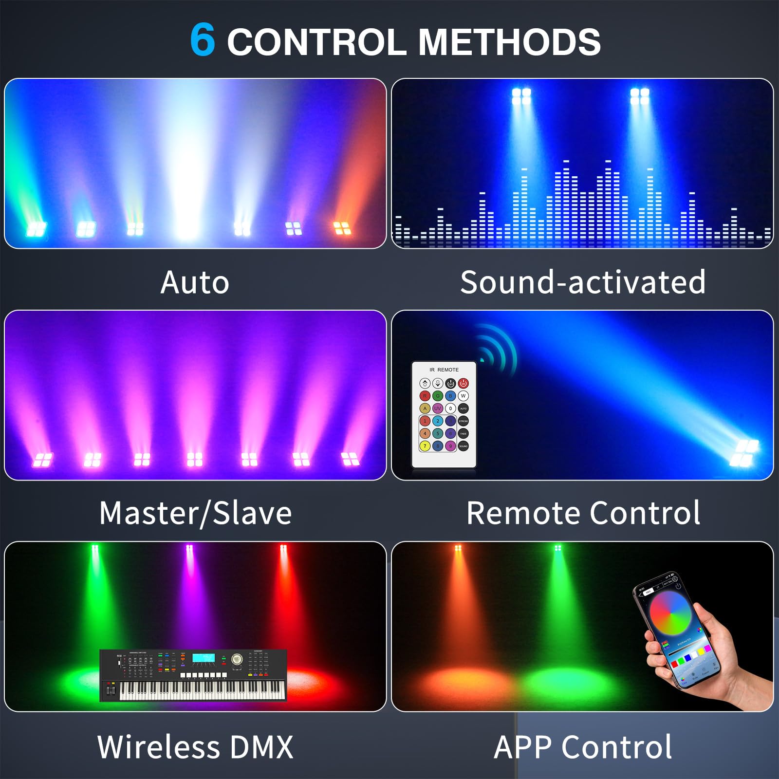 4PCS 100W Par LED Faro Ricaricabile Batteria, 5200mAh RGBWA+UV Luci del Palcoscenico con Telecomando/DMX/APP Luci Discoteca per Feste Discoteca Eventi live Concerti Band