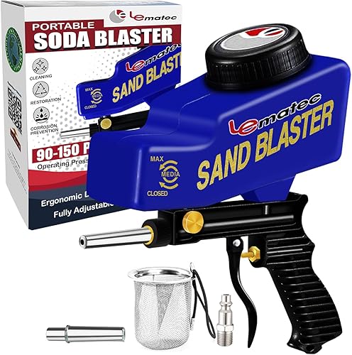 LE LEMATEC Kit de pistola de chorro de arena para compresor de aire, chorro de arena portátil para eliminación de pintura y óxido, lanzador de