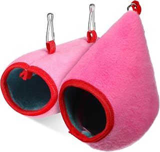 GREENADSCAPE Cama Acogedora de Color Rosa para Hámster Tapete Cálido para Dormir Túnel de Descanso Juego de 2 Piezas para Espacio de Descanso para Mascotas Pequeñas