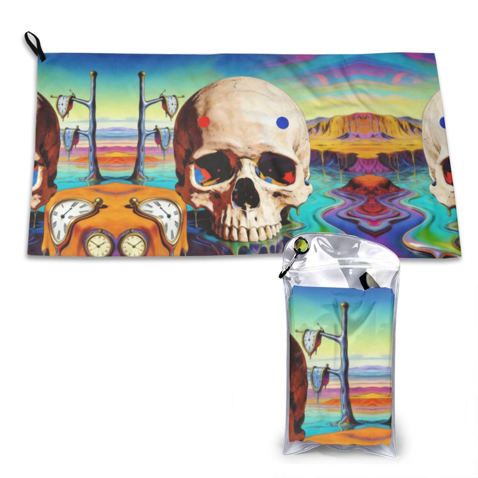 Surreal Skull with Melting Clocks Print Quick Dry Towel 16x31.5in White