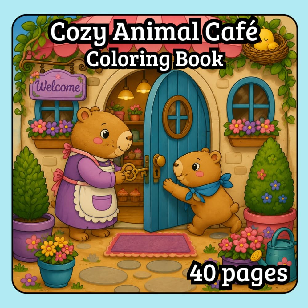 Cozy Animal Café: 40 Cozy Capybara Café Scenes to Color and Enjoy