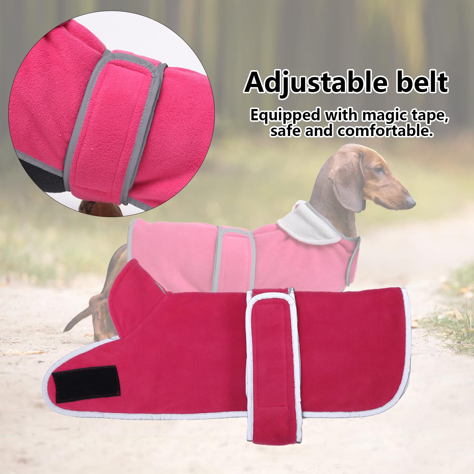babepet Soft Dog Fleece,Dachshund Coat Miniature Dachshund Clothes with Leash Hole,Small Dog Jumper,Reflective,Foldable Collar Windproof,Ideal for Outdoor&Indoor-Pink-M - Image 3