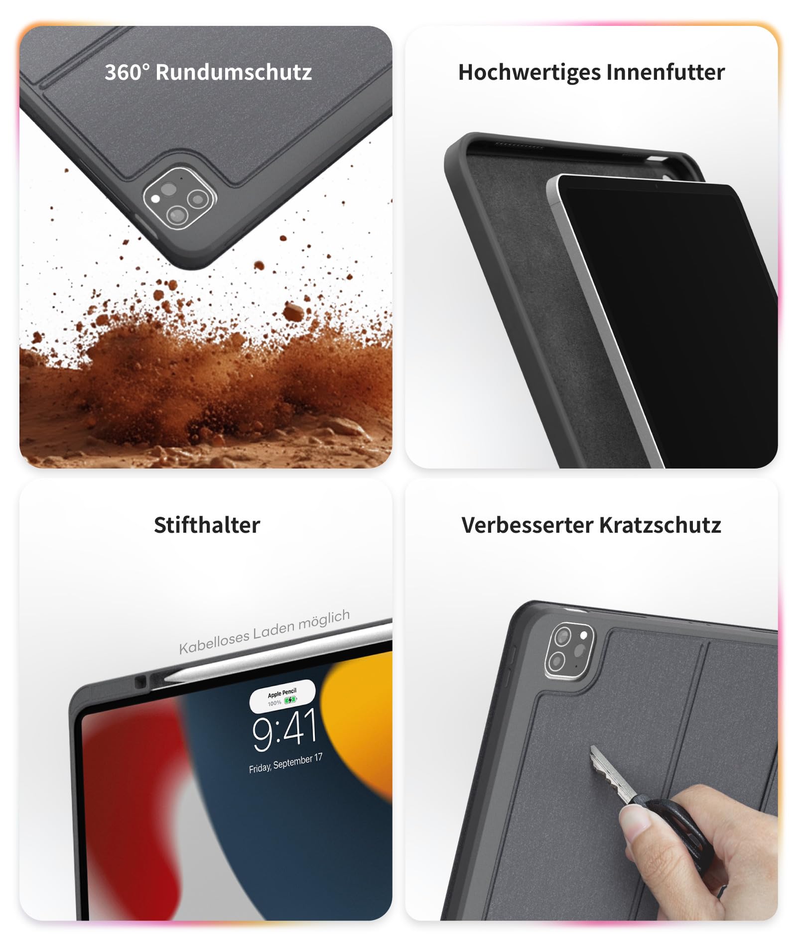 eip Bluetooth-Tastaturhülle für iPad Air 13" M3 (2025) / M2 (2024), magnetisch abnehmbar mit Trackpad, 7-farbig beleuchtete Tasten, Stylus-Shortcuts, schlankes Schutz-Design, kabellos
