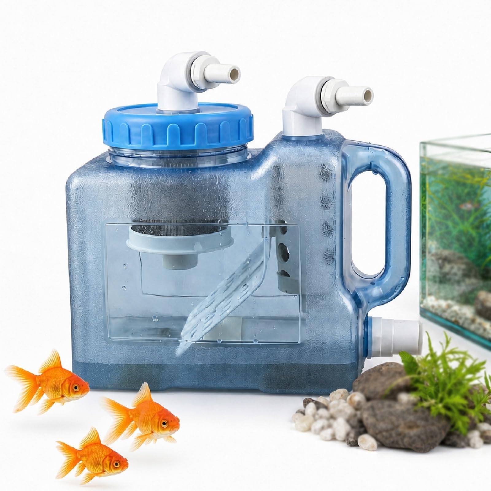 Collecteur Déchets Poissons Externe, Préfiltre Sédimentation | Séparateur Débris Aquarium, Double Tube Diffuseur, Maille Inox, Chambre Transparente 3L, Drain Inférieur(12mm)