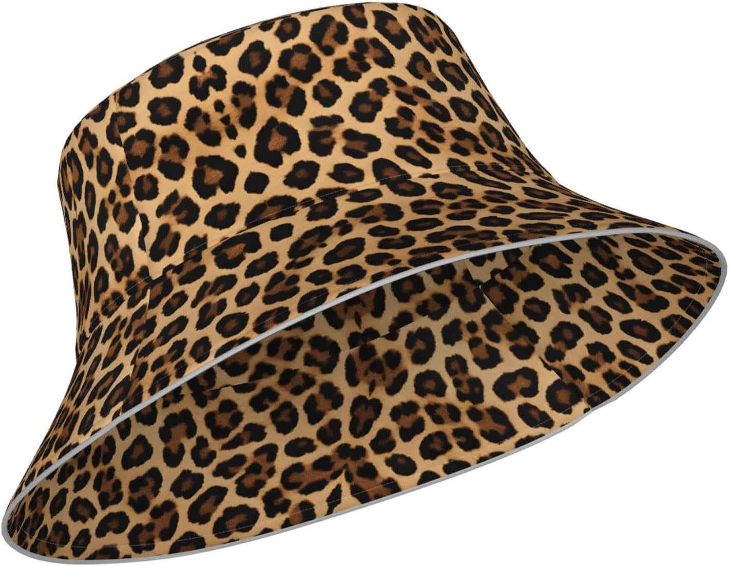 (Leopard Print) Reflective Reversible Bucket Hat Foldable Breathable Stylish Two-Way Wear for Outdoor Travel Daily Activities Black