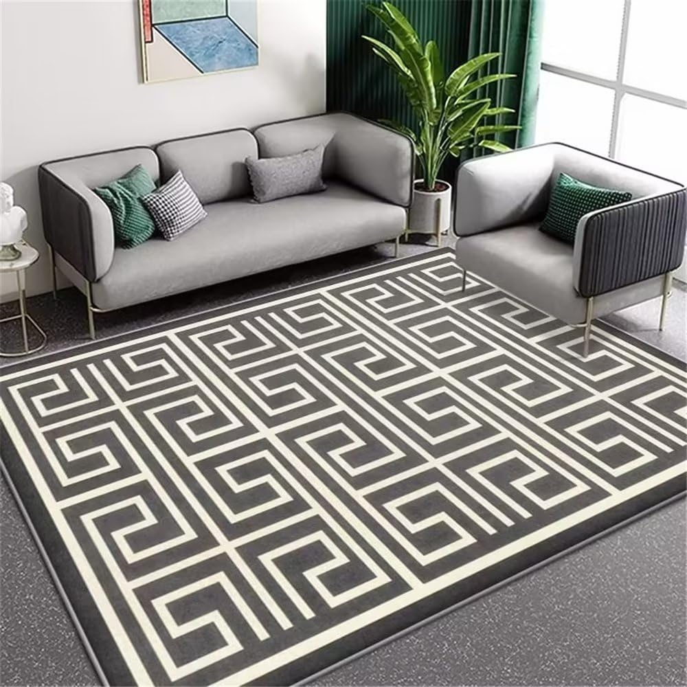 Tapis de salon géométrique de ligne fine gris foncé