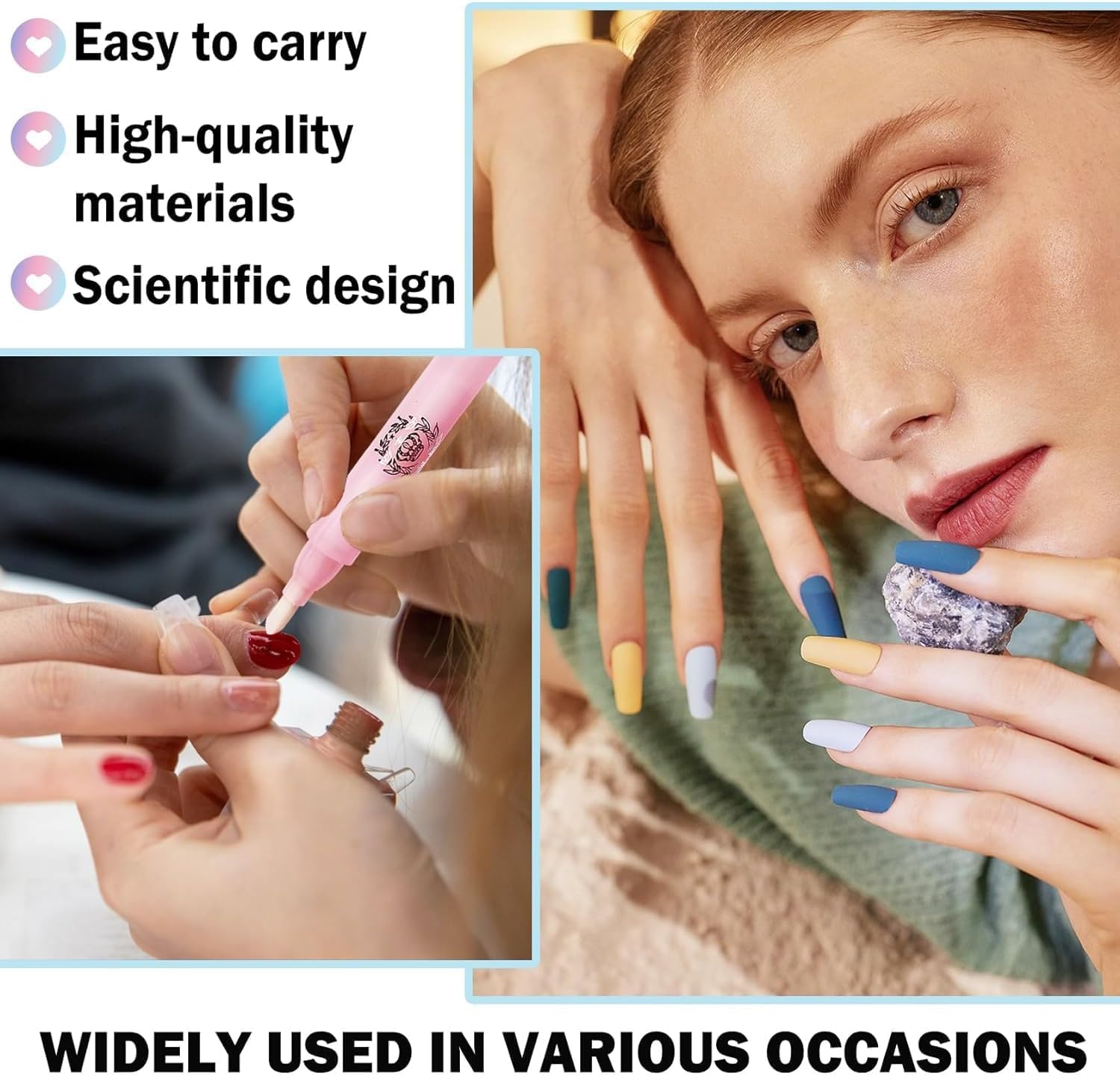 Penna per rimuovere lo smalto, correttore per smalto gel con punta in cotone, confezione da 3 pezzi per la pulizia dei bordi delle cuticole, per nail art fai da te