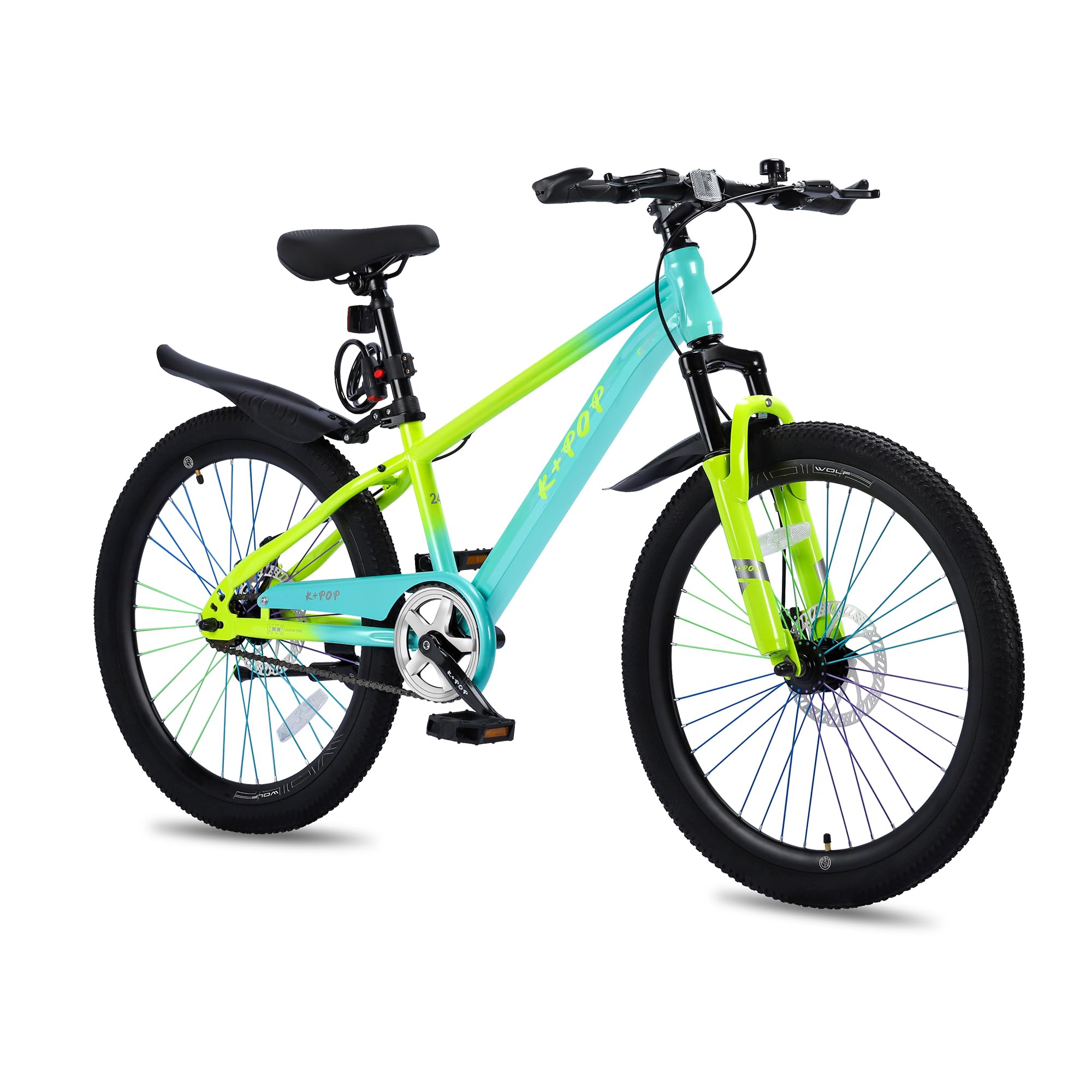 20 24 Inch Kids' Mountain Bike, Front Suspension Fork Kids' Bicycles for Boys Girls, Single Speed Bikes for Girls Boys Ages 8-12, Front and Rear Disc Brakes, Adjustable Seat Height