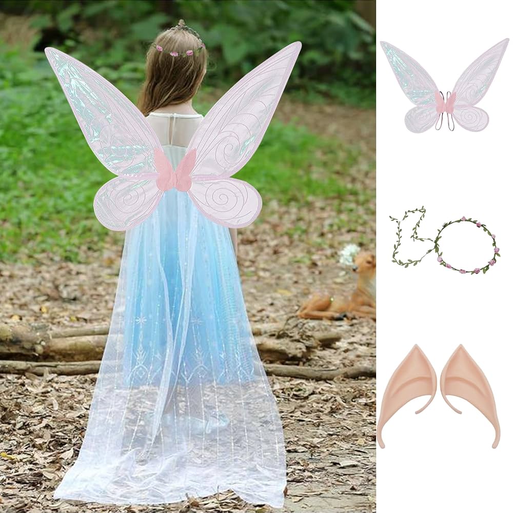Ailes De Fée Adultes Et Enfants - Avec Couronne Fleurie Et Oreilles Elfes - Costume Fée Papillon
