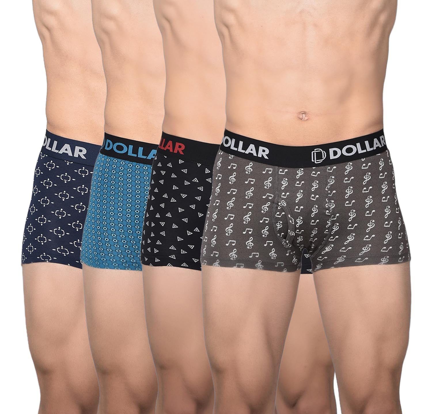 Dollar Bigboss Men's Assorted Pack of 4 Cotton Trunk (Colour & Print May Vary)