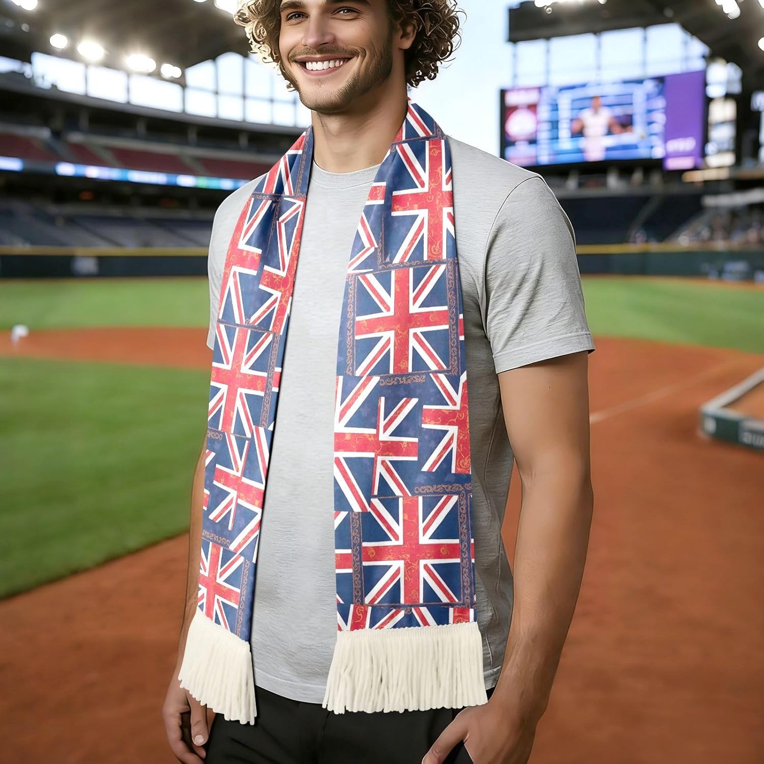 CHIFIGNO Flag Red White Blue Versatile Soccer Fan Scarf, Wearable Towel for Games & Events, Soft Polyester Fabric with Fringe