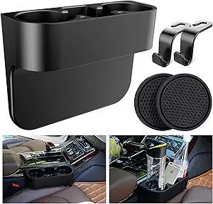 Cup Holder Expander for car, Cup Holder for car seat Gap Filler, Car Cup Holder Cell Phone Drink Holder, Car seat Organizer Front seat for Car Accessories, with 2 Car Cup Coaster and 2 Hook Black