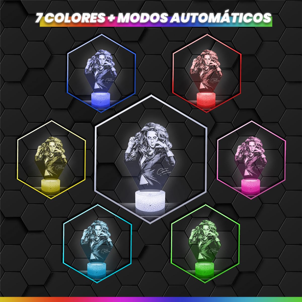Lampephoto.fr - Lámpara 3D C. Dion Luz Nocturna Táctil Led Ilusión 3D, Idea de Regalo para Niños y Niñas, Navidad, Lámpara de Mesilla de Noche para Niños o Adultos, Merchandising, Regalo TOP