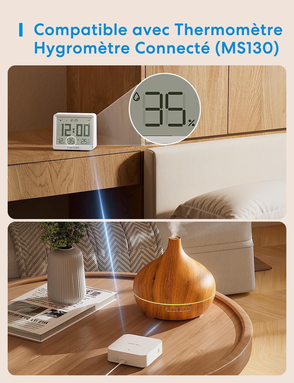 Meross Smart Hub Matter MSH450 | Alarme 110 DB & Port Ethernet | Prend en Charge Détecteur Fumée, Capteurs (Porte/Fenêtre, Fuite Eau, Temp/Humidité) - Compatible avec Apple Home, Alexa et Google Home