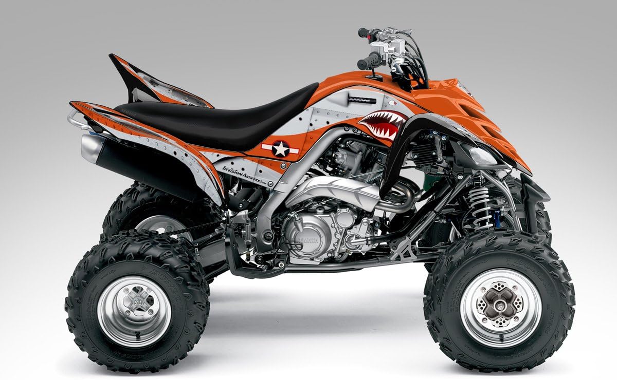 Graphics Kit for Yamaha Raptor 700 ('06-'12) - War Machine - Orange Background, Silver Design