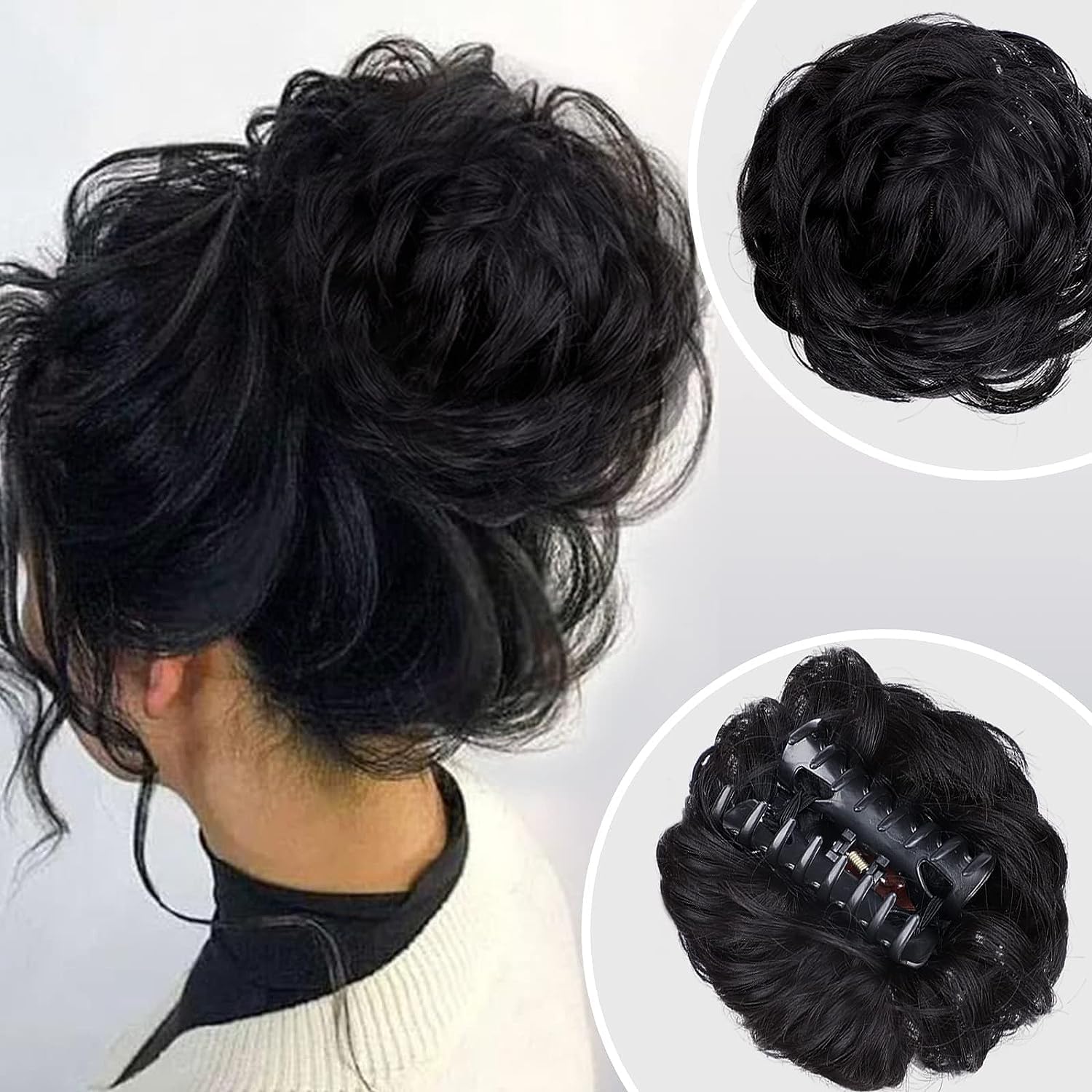 CLITZ Claw Clip in Hair Bun Messy Hair Extension |Hair Extensions| Extension Hair for Women & Girls | Clutcher Black-picture-37