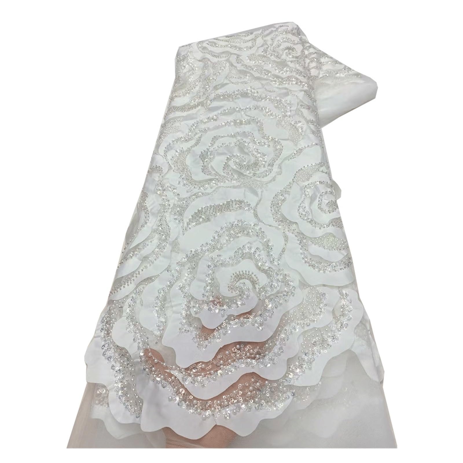 Tissus De 5 Mètres, En Dentelle Perlée Faits À La Main, Robes, Broderie Un Design Magnifique Et éLéGant(White)
