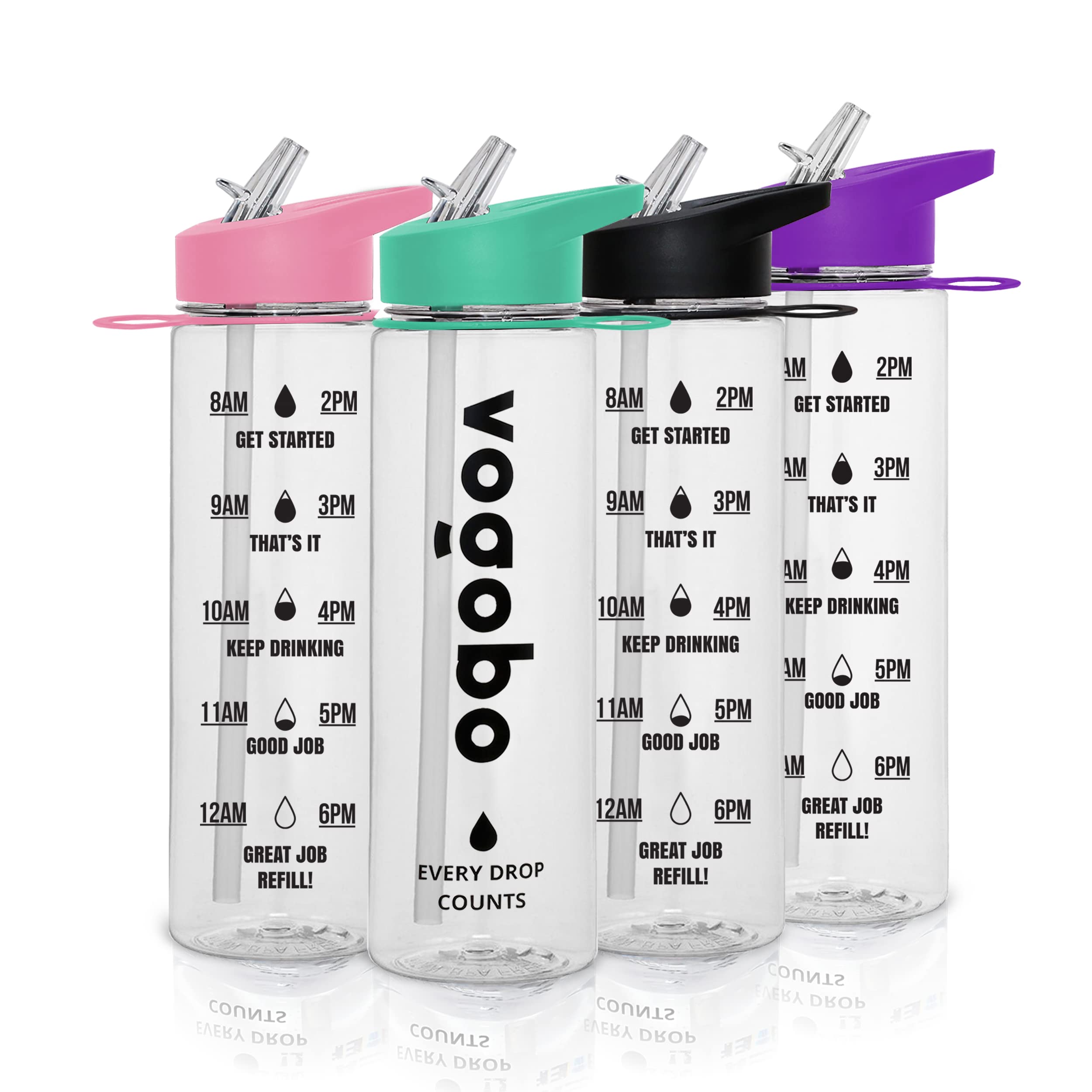 Water Bottle 900ml – Leak Proof Sports Water Bottles with Loop, Straw and Motivational Time Mark – BPA Free Plastic, Reusable and Heat Resistant