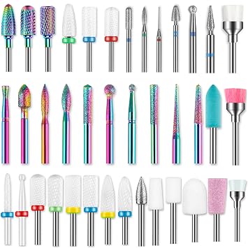 39PCS Nail Drill Bits Set, 3/32inch Professional Ceramic Diamond Cuticle Tungsten Carbide Efile Nail Drill Remover Bits for Acrylic Gel Nail Tech Manicure Pedicure, Home Salon
