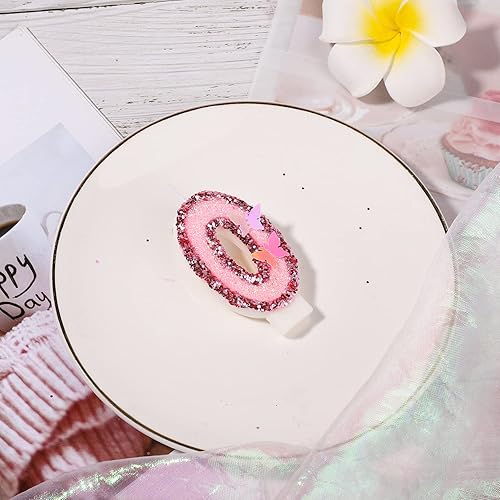 Vista 36 de Velas de números de cumpleaños de 3 x 2 pulgadas, velas de números con purpurina, velas de cumpleaños de mariposa rosa con lentejuelas