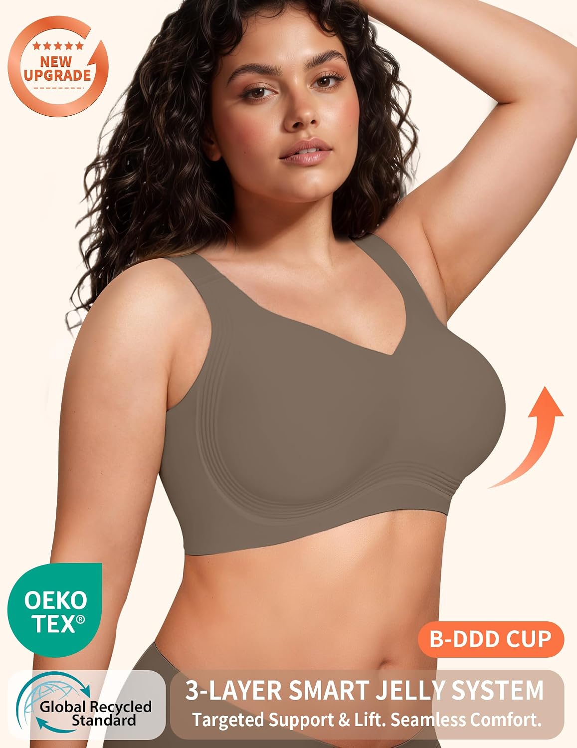  Women Jelly Bra Wireless Supportive Full Coverage Bra | Comfortable,No Underwire,Tshirt,Support&Lift,Push Up,Everyday,Breathable,Soft,Seamless,Bralettes,Back Fat Smoothing thumbnail