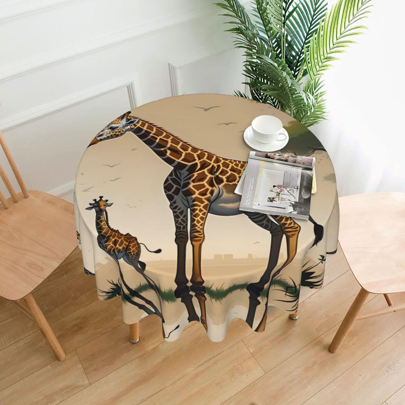 MROWYC Mother and child giraffe Printed Practical Round Tablecloth, Durable, Suitable for Home, Restaurant, Hotel, Gathering, and Decorative Table Covers