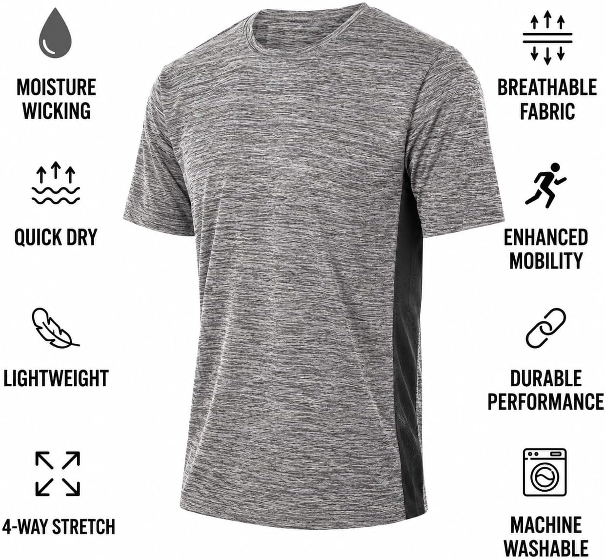 Essential Elements Mens 5 Pack Tshirt Dry-Fit Short Sleeve Athletic Tee image 5