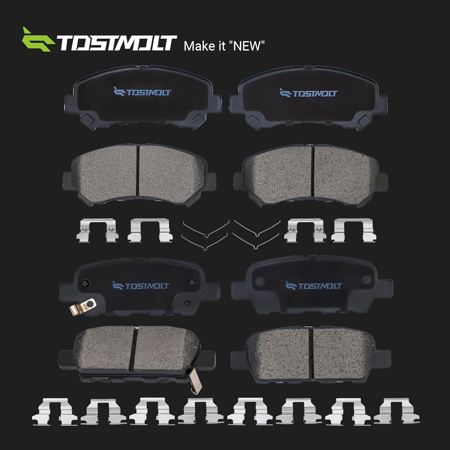 New 8pcs Complete Front+Rear Super Quiet Slotted & Shimmed Ceramic Disc Brake Pads Set w/Installation Hardware Compatible With Rogue Select Maxima Juke Nismo RS Sentra SE-R Spec-V X-Trail T31