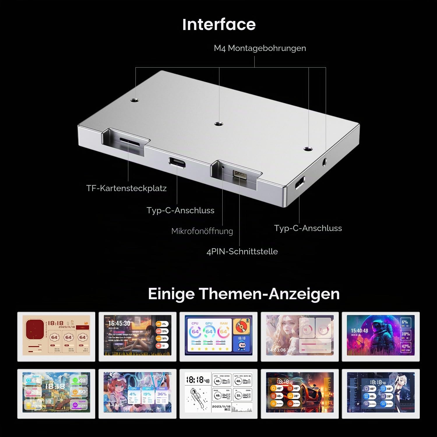Waveshare 8.8inch USB Monitor 1920x480 Pixel AIO LCD Screen PC Case Secondary Screen Desktop RGB Ambient Screen IPS Panel with Music Spectrum Analysis Function Type-C Interface CNC Metal Case, Silver