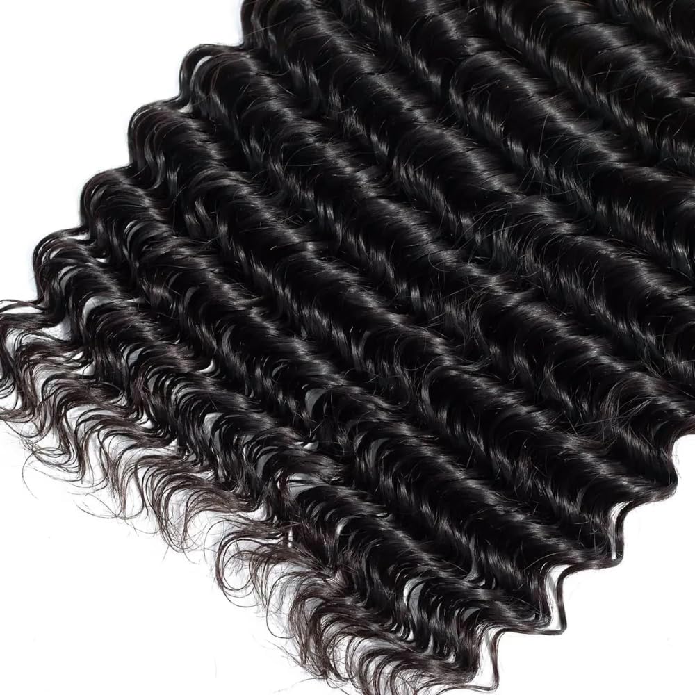 Color #1B Human Hair Bundles Natural Black Deep Wave Single Bundle Human Hair 28 Inch Double Weft Grade 12A Unprocessed Virgin Remy Hair Extension