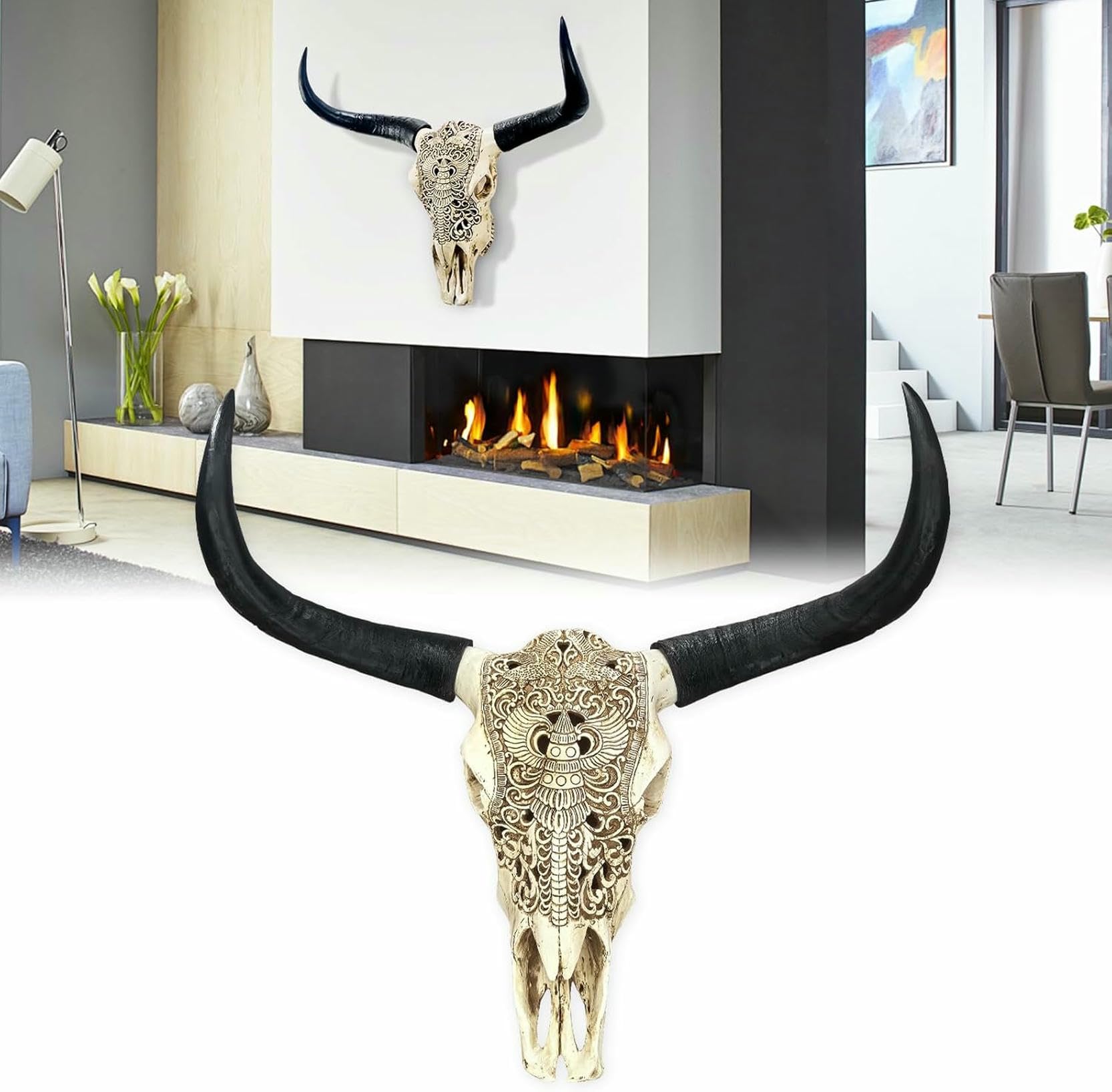 Calavera de vaca para decoración de pared en resina estilo rustic boho 1