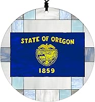 Vista 32 de New Hampshire Christmas Ornament - Faux Stained Glass Design Effect Featuring State Flag - 2026 Hanging Acrylic Disc Decoration for Tree - Unique