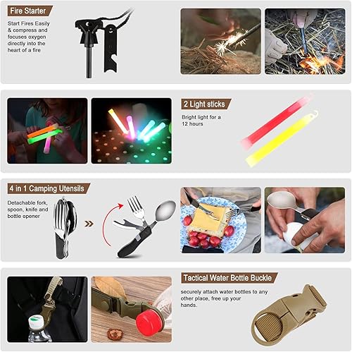 Miniatura 6 de Kit de supervivencia de emergencia de 238 piezas y kit de primeros auxilios herramienta profesional de supervivencia con bolsa táctica Molle y