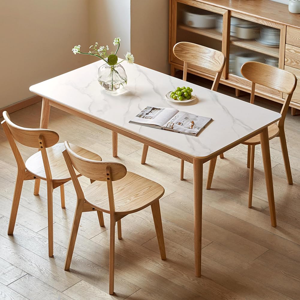YESWOOD Esszimmerstühle 4er Set Roteiche Massivholz, Holzstühle mit Rückenlehne, Skandinavischer Stühle für Esszimmer, Küche, Wohnzimmer, Natur