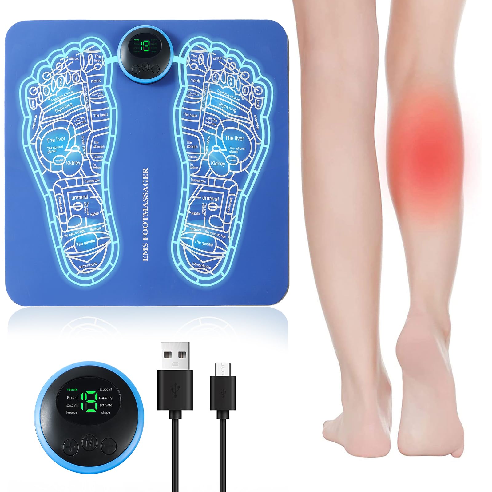 EMS Foot Massager,Folding Portable Feet Massage Machine,Electronic Muscle Stimulatior Massage Mat,8 Modes 19 Intensities Relax Muscles