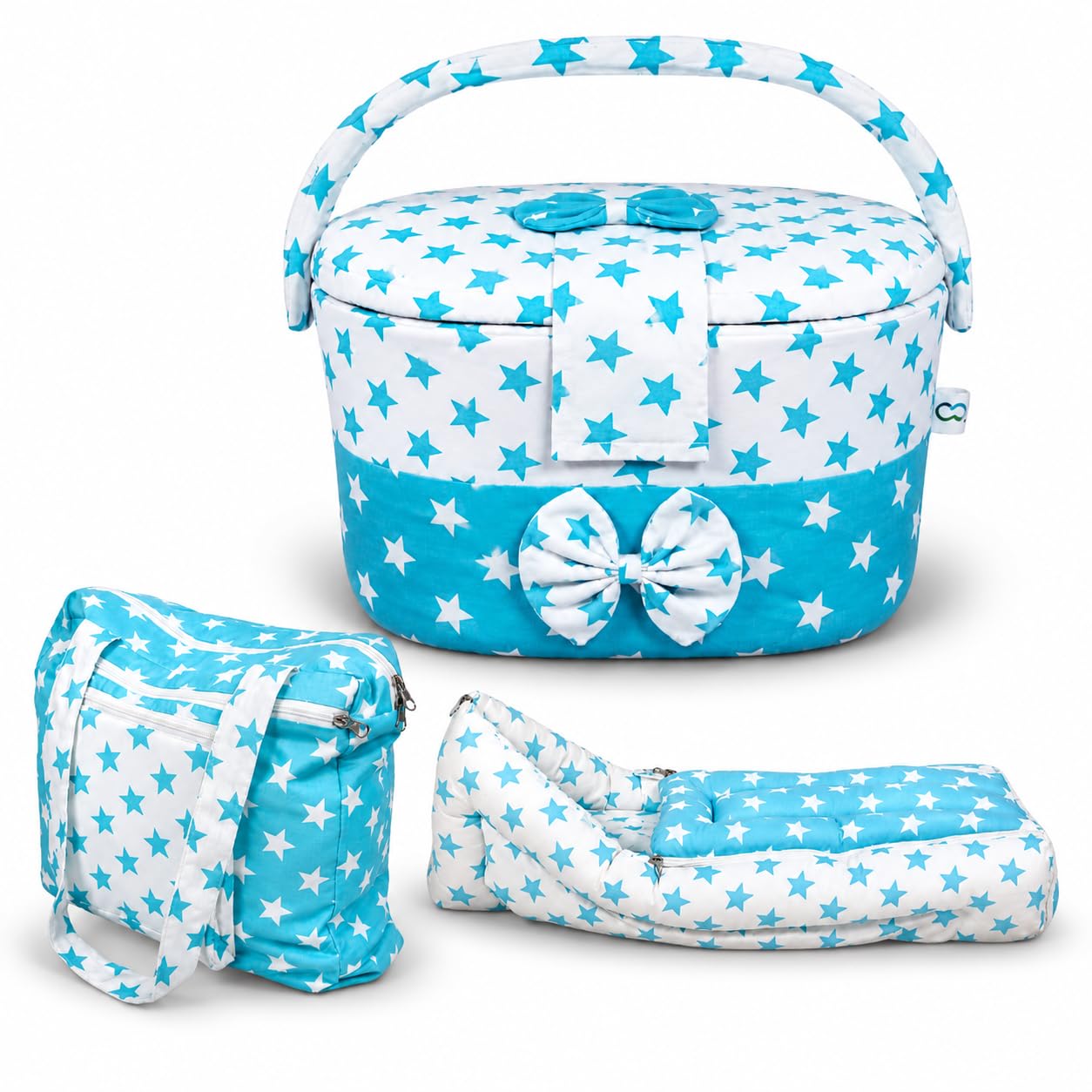 Premium Baby Diaper Caddy Organizer Box | Multipurpose Cotton Storage Basket with Lid & Handle | Nursery Organizer for Diapers, Clothes, Toys, Baby Essentials - Sky Blue and White-image-44