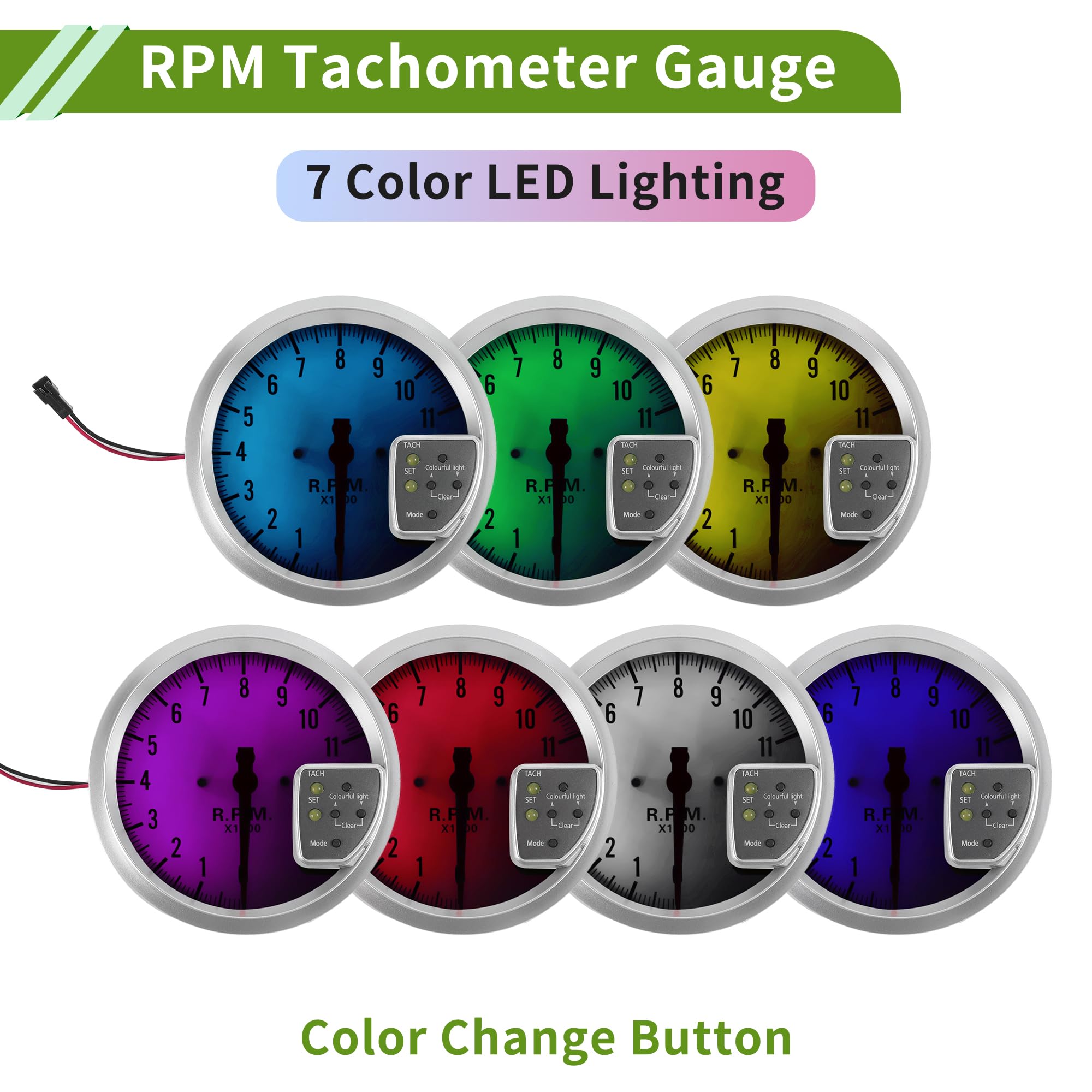 Tacómetro De RPM 5" 127mm Colorido Para Auto 12V 0-11000RPM