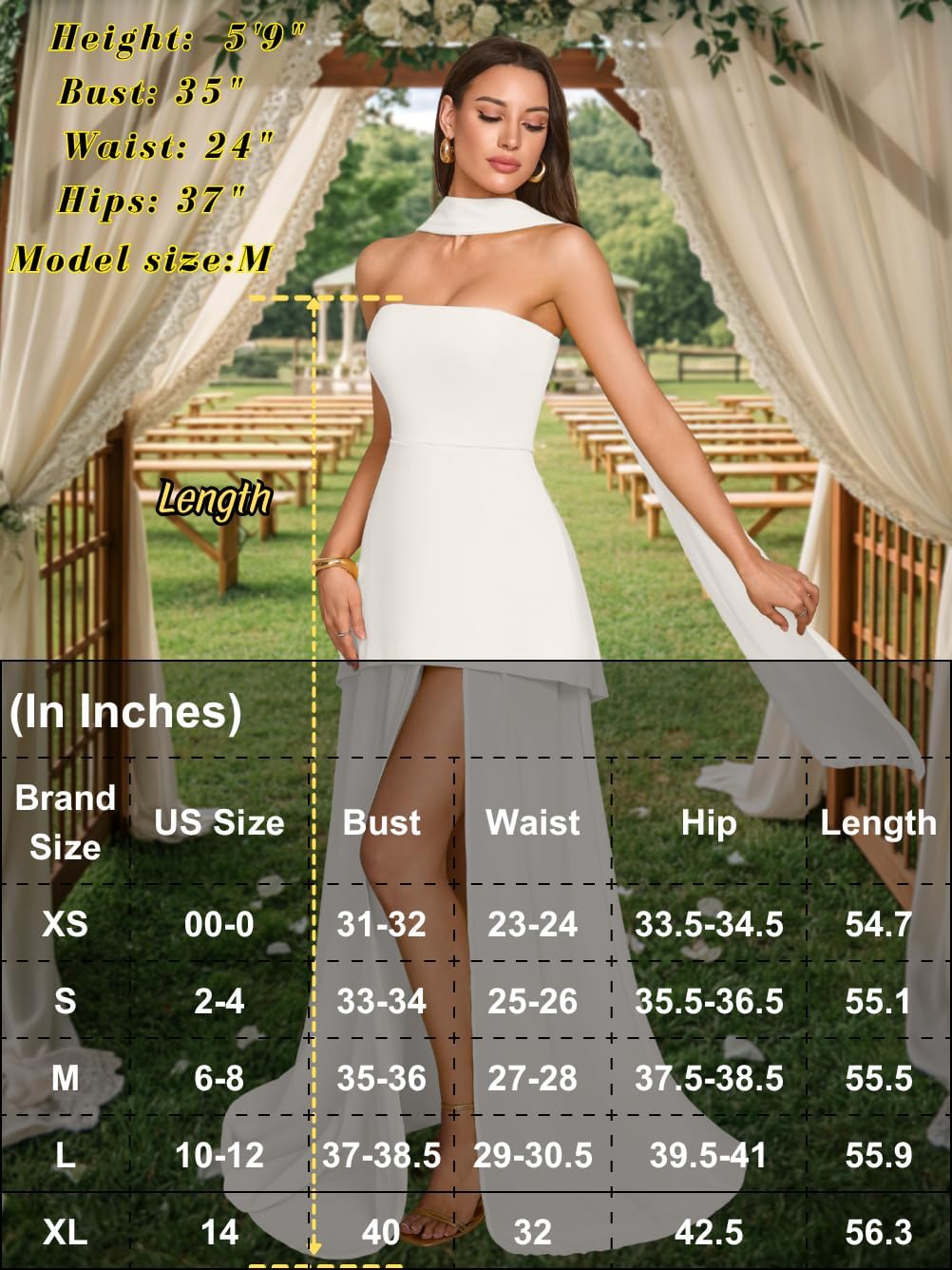 Floor-Length Scarf Dress, Tube-Top Asymmetrical Hem, Prom Evening-Gowns, High-Slit Mesh Bridesmaid Semi-Formal