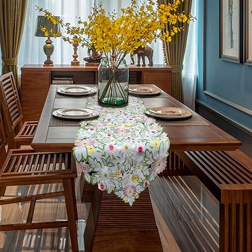 Miniatura 7 de Bringsine Camino de mesa bordado con apliques florales de margaritas para el hogar, cocina, comedor, decoración de mesa, 14 x 72 pulgadas