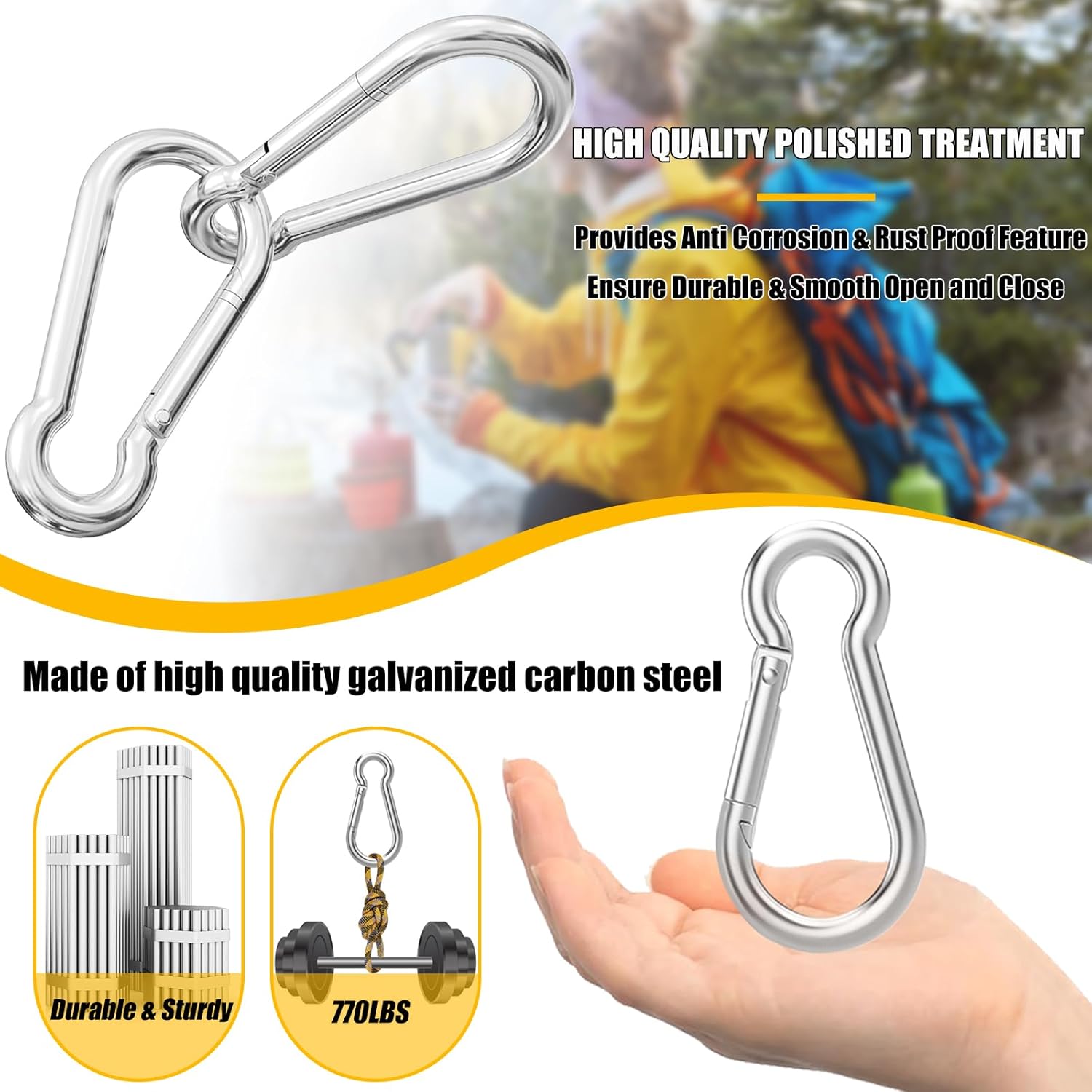 30PCS 4" Heavy Duty Spring Snap Hook, M10 3/8" Galvanized Steel Carabiner Clip Qiuck Link Spring Snap Hook, 770LBS Holding Capacity Keychain Buckle for Swing Hammock Gym Outdoor - Image 4