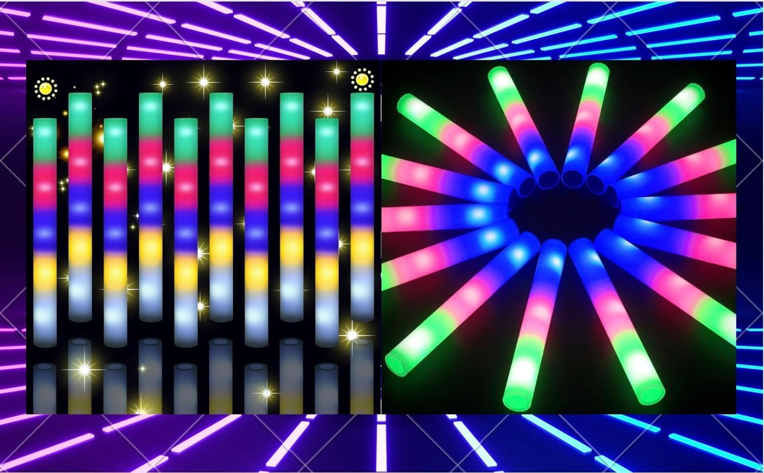 52 PCS Giant 18 Inch Foam Glow Sticks, Bulk Glow Sticks with 3 Modes Colorful Flashing, Led Foam Glow Sticks for Kids Birthday Wedding Dance Floor Props Halloween Christmas New Year Party Favors